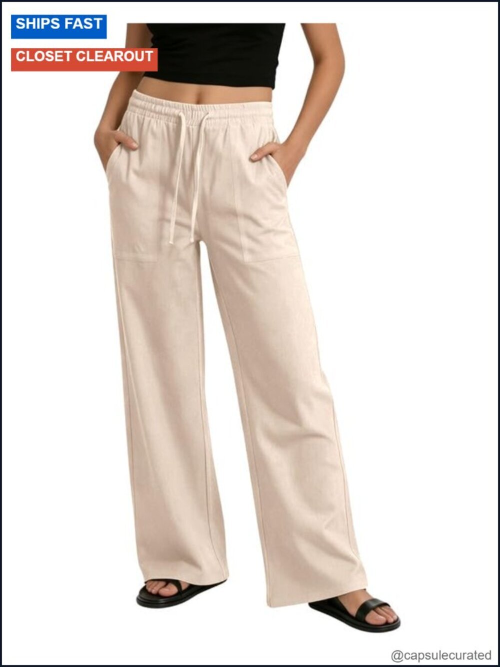 Wide Leg Linen Blend Palazzo Pants with Pockets